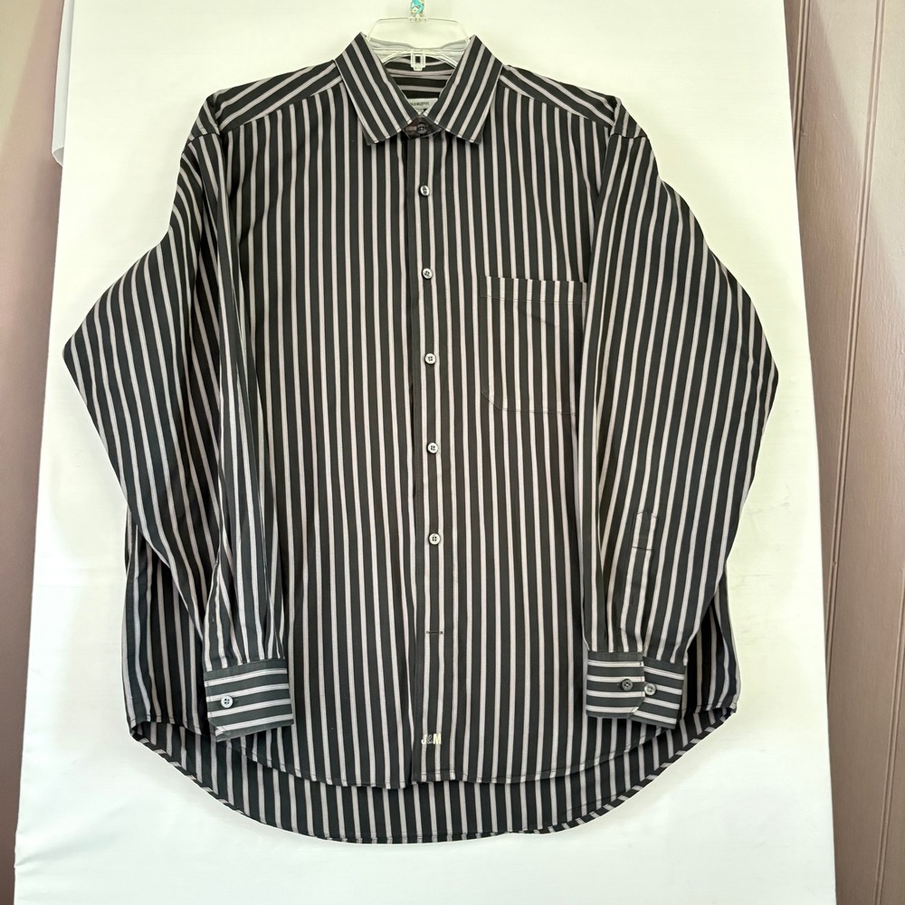 Johnston & Murphy Mens Long Sleeve Button Down Shirt Black Grey Striped Large